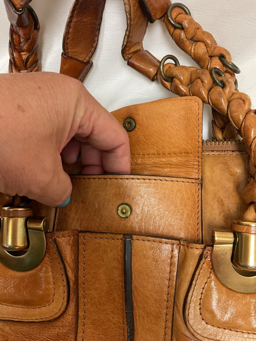 Chloé Paddington Style Tan Leather Satchel Braided Handles Gold Hardware - Picture 5 of 16